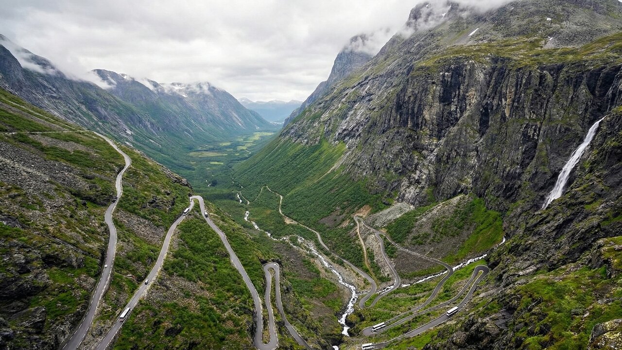 A rodovia na Noruega possui 11 curvas em grampo de cabelo e inclinação de 10%; a Trollstigen é uma obra de engenharia esculpida nas montanhas árticas