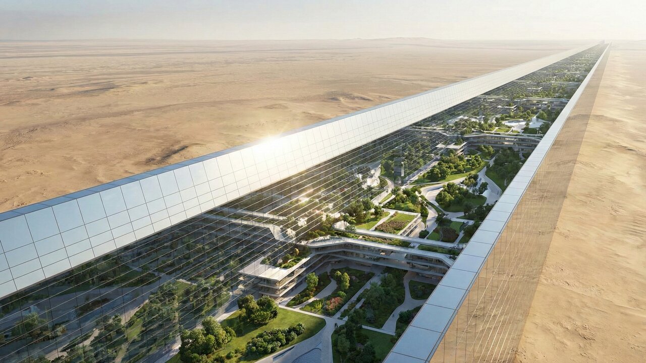 Com 170 km de extensão e 500 metros de altura, a estrutura faraônica no deserto promete abrigar 9 milhões de pessoas e abolir o uso de carros