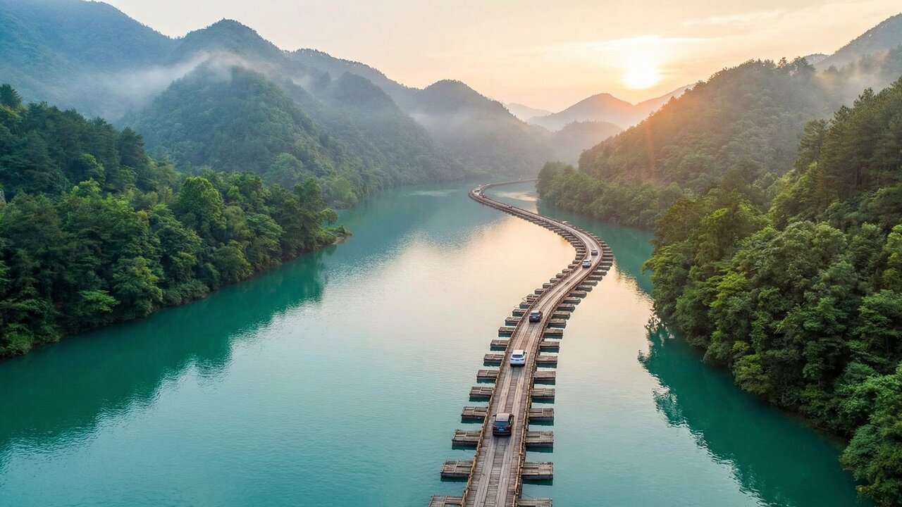 Rodovia flutuante na China ganha fama mundial, pois seus 500 metros sobre o rio Shiziguan, de 2016, viraram uma referência de engenharia cênica