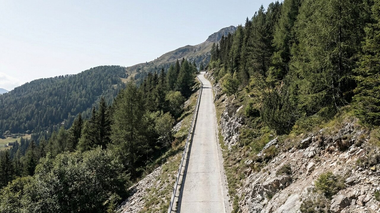 A estrada na Itália tem inclinação de 22%; com 1.500m de concreto, a Scanuppia é tão íngreme que carros comuns não conseguem subir