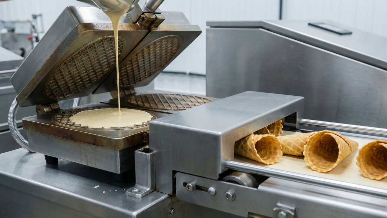 Uma massa de trigo e açúcar assada a 200 graus em segundos; é assim que a indústria molda a casquinha de sorvete crocante que você tanto adora