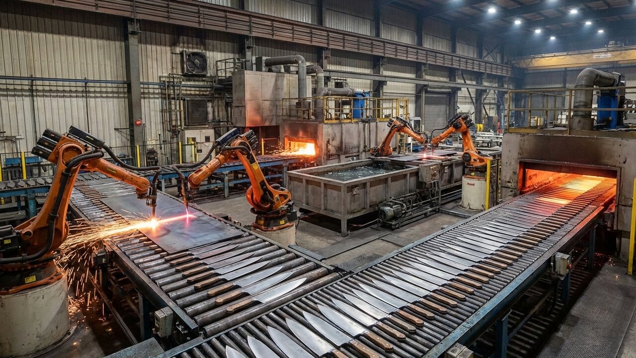 O aço é aquecido a 1.200°C e dobrado dezenas de vezes para criar as facas mais afiadas do mundo