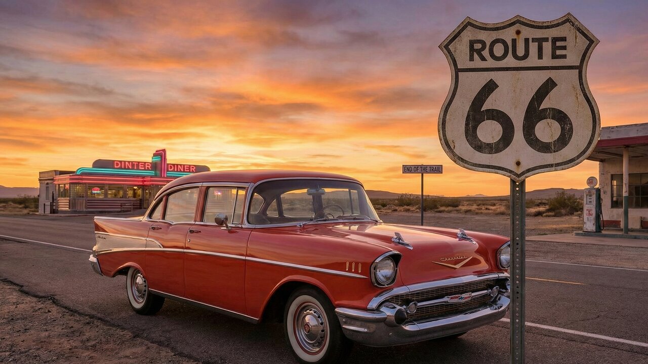 A rodovia de 3.940 km que cruzava 8 estados dos EUA; inaugurada em 1926 e desativada em 1985, a Rota 66 virou a maior lenda das estradas americanas