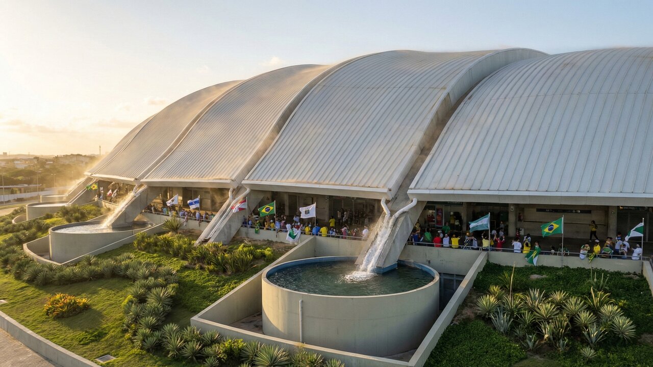 Com suas pétalas metálicas inspiradas nas dunas de areia, a arena virou um ícone de arquitetura e sustentabilidade em Natal