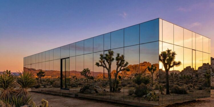 Coberta por espelhos para desaparecer na paisagem, esta "casa invisível" no deserto esconde uma piscina interna de 30 metros