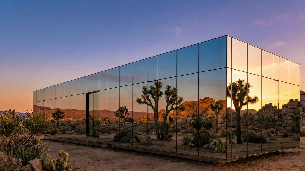Coberta por espelhos para desaparecer na paisagem, esta "casa invisível" no deserto esconde uma piscina interna de 30 metros