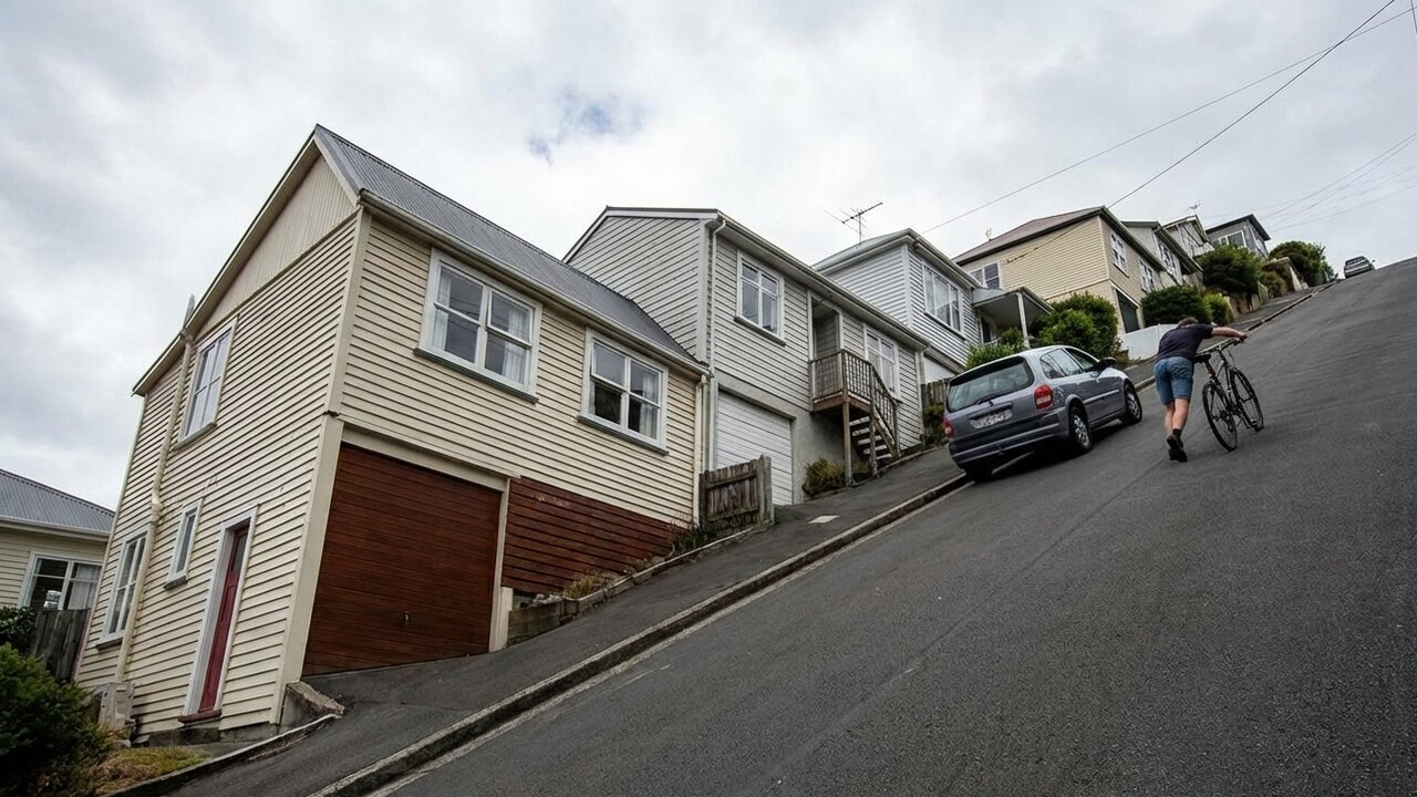 Com inclinação absurda, A Rua Baldwin na Nova Zelândia sobe 47 metros em apenas 160 metros de extensão horizontal