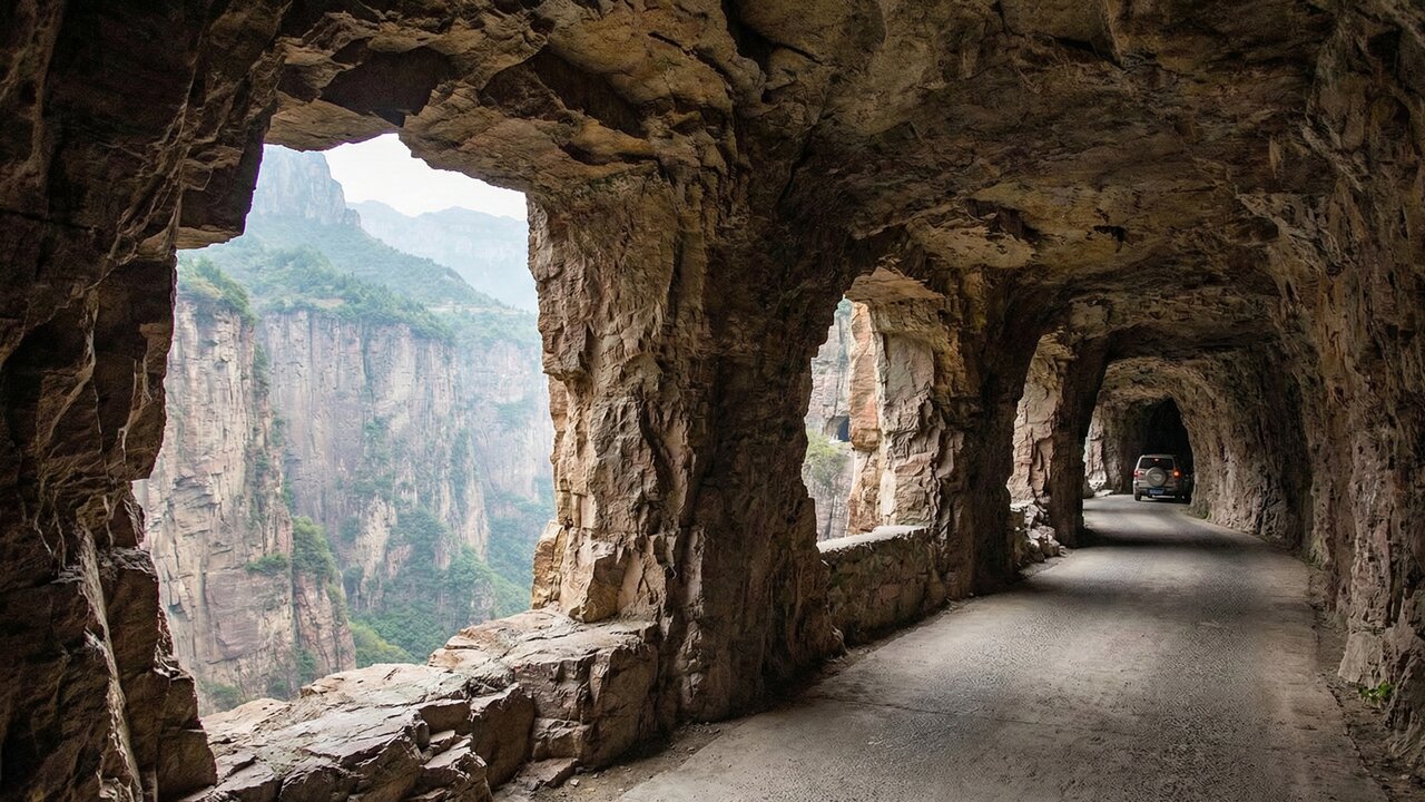 Escavado à mão em rocha sólida, o túnel de 1,2 km com 30 janelas naturais virou a única via de acesso e um milagre da engenharia popular chinesa