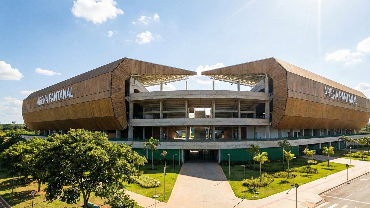 Com estrutura modular e uso de madeira certificada a Arena Pantanal de 42 mil lugares virou o maior exemplo de estádio sustentável no Mato Grosso