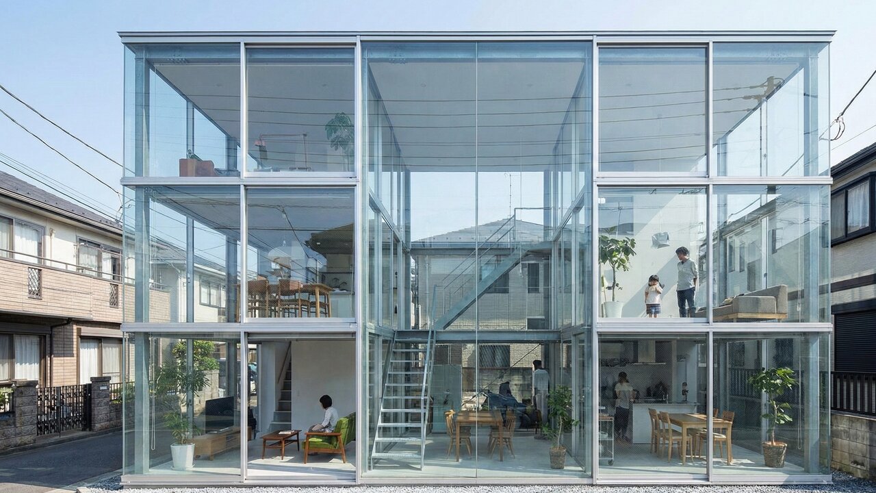 A casa transparente do Japão onde não existe privacidade: paredes de vidro, níveis escalonados e vida exposta para a rua desafiam o conceito ocidental de moradia
