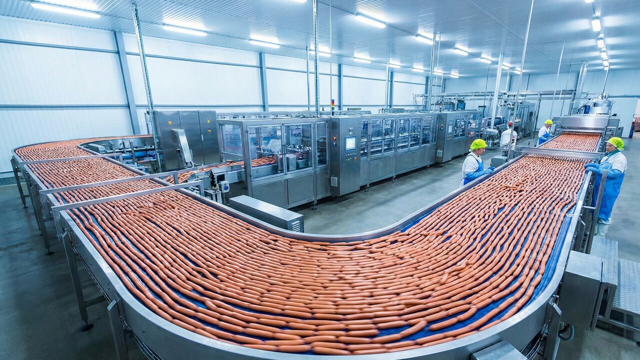 Uma máquina produz 300 salsichas por minuto: o polêmico e incrível processo de fabricação do recheio do seu hot dog