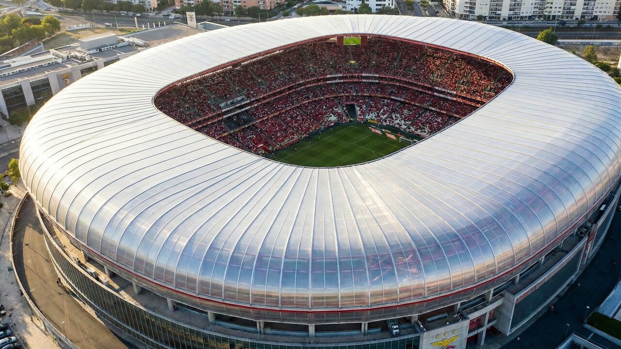Com capacidade para 65 mil torcedores e teto de policarbonato, a Catedral do Benfica virou o estádio mais moderno e pulsante de todo o Portugal