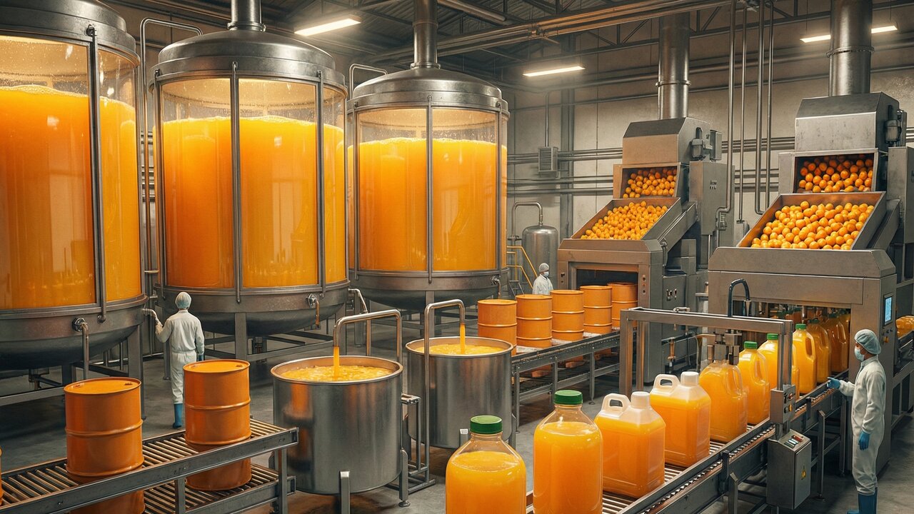 Milhares de laranjas são espremidas em minutos para virar suco: a jornada da fruta até a sua mesa