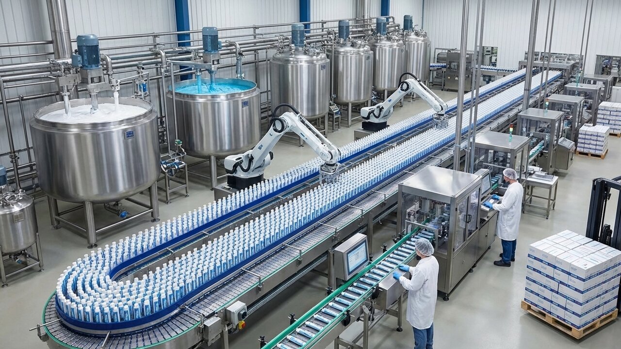 Uma mistura precisa de sílica e flúor em tanques gigantes: é assim que o creme dental é produzido em larga escala