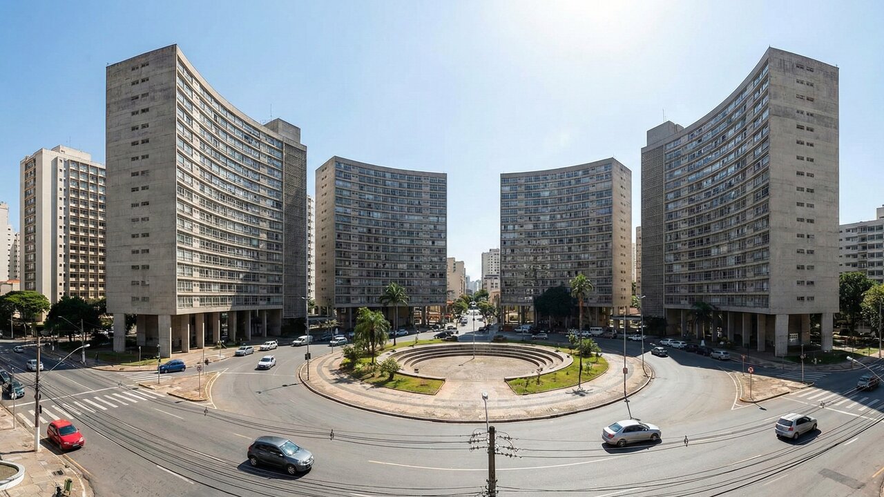 Com 36 andares e projetado por Oscar Niemeyer em 1952, o Edifício JK, em Belo Horizonte, tornou-se um dos maiores complexos residenciais do Brasil