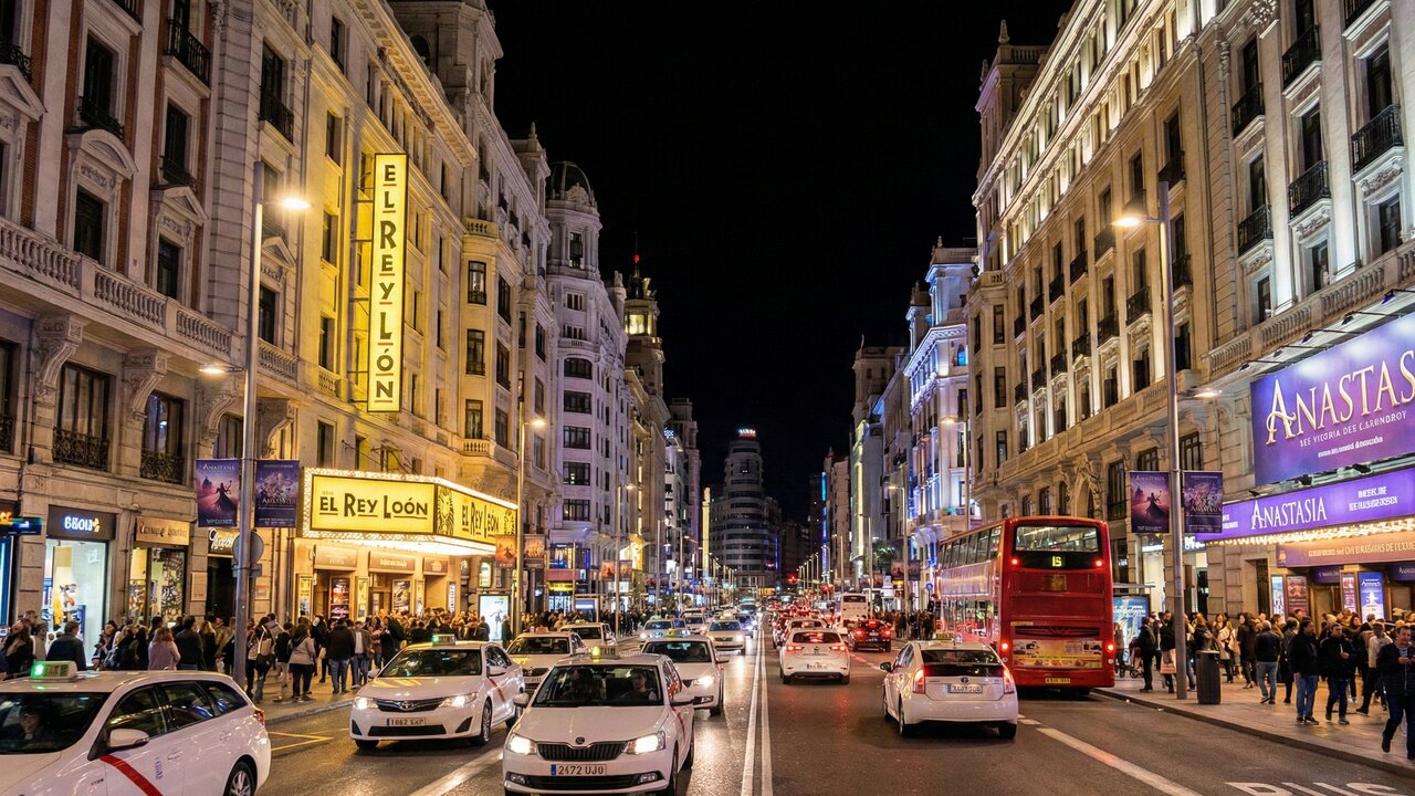 Com seus 1,3 km de prédios históricos de 1910, a Gran Vía virou o coração da vida noturna de Madri e a Broadway espanhola no centro