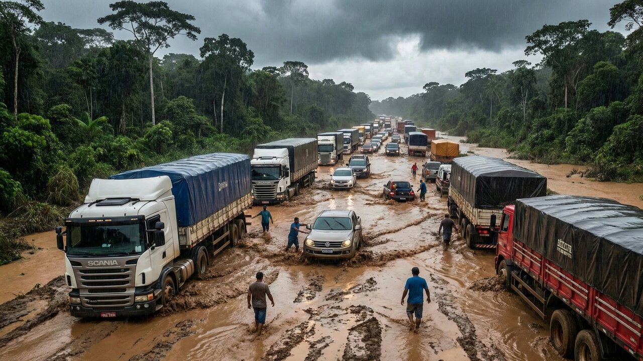Bloqueio na estrada mais temida do Brasil isola o Norte e revive, após décadas, o pesadelo da lama na região