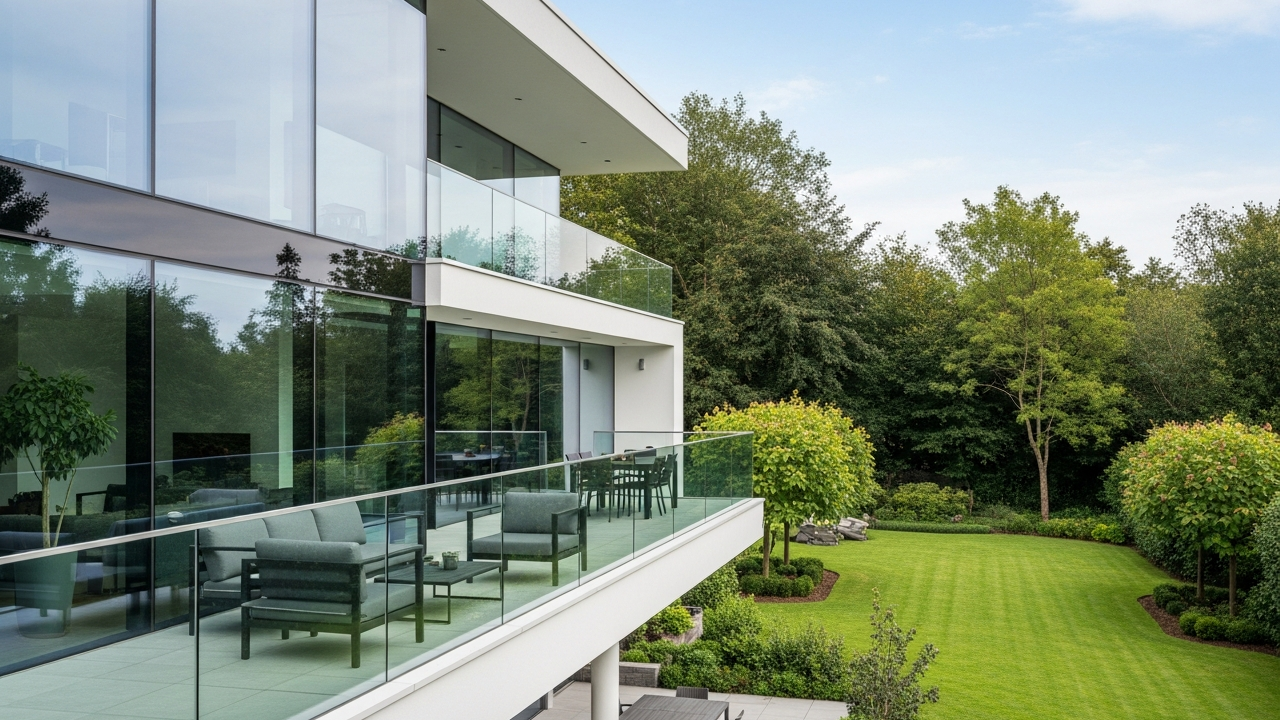 Casa compacta com fachada envidraçada e varanda integrada cria conforto e visual digno de série