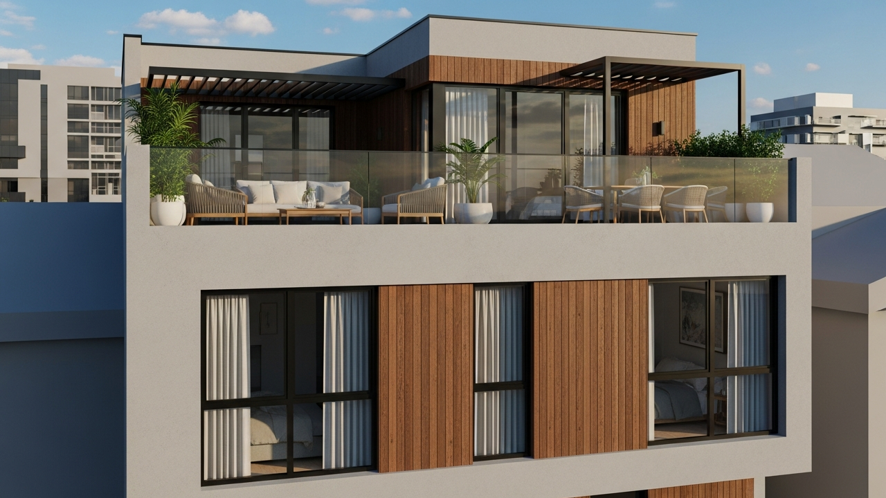 Sobrado compacto com 3 quartos, 2 banheiros e terraço descoberto com 125 metros quadrados