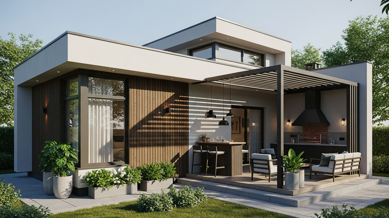 Casa em L moderna 68 metros quadrados com 1 dormitório e área gourmet lateral perfeita para lazer