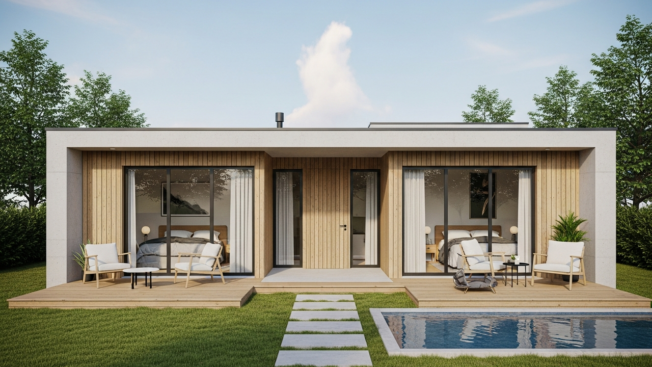 A disposição em “L” funciona como uma barreira física que garante privacidade em relação à rua, voltando todas as atenções para o interior do terreno