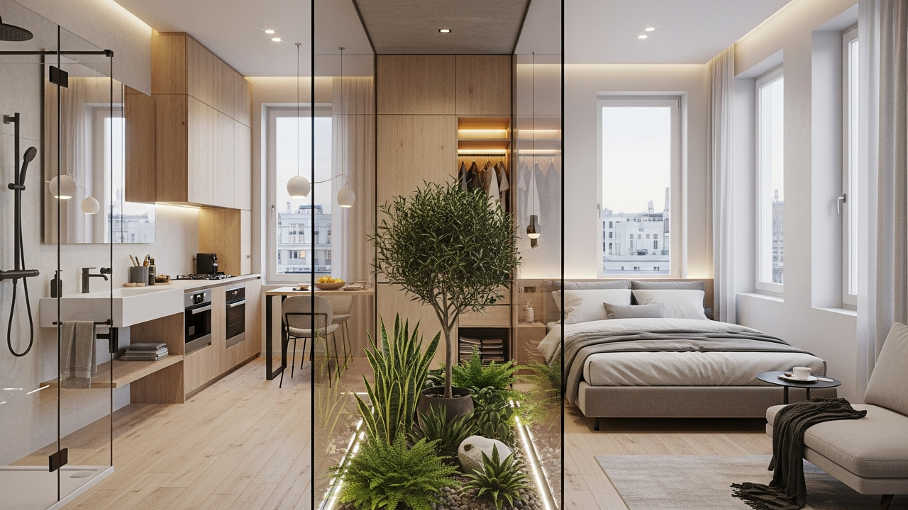 Refúgio urbano de 55 metros quadrados, linear com 1 suíte, 1 banheiro e jardim interno para máxima praticidade