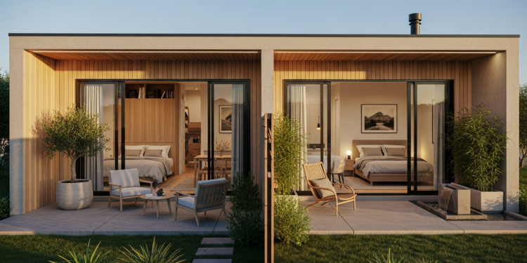 Lar compacto e funcional: design minimalista, 2 quartos e pátios estratégicos para conforto e amplitude