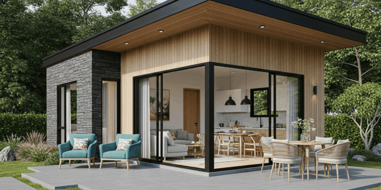 Esta casa moderna com pátio interno impressiona com varanda ampla, vidro do chão ao teto e conforto incomparável