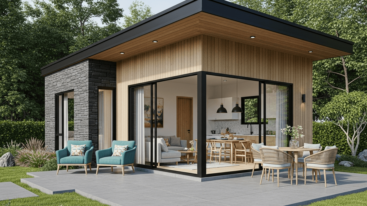 Esta casa moderna com pátio interno impressiona com varanda ampla, vidro do chão ao teto e conforto incomparável