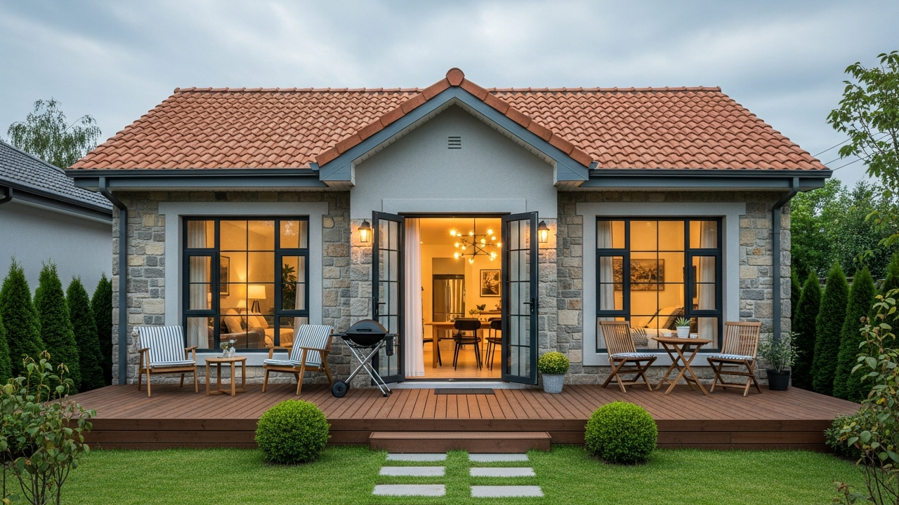 Esta casa de campo pequena encanta com varanda charmosa, deck de madeira e ambiente acolhedor para relaxar em 2026