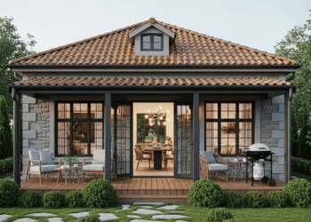 Esta casa de campo pequena encanta com varanda charmosa, deck de madeira e ambiente acolhedor para relaxar em 2026