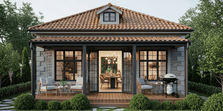Esta casa de campo pequena encanta com varanda charmosa, deck de madeira e ambiente acolhedor para relaxar em 2026