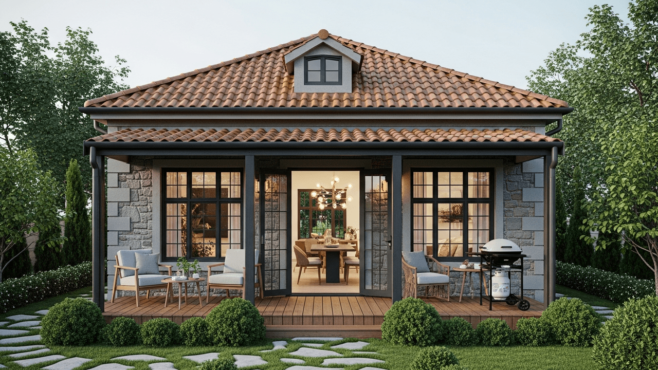 Esta casa de campo pequena encanta com varanda charmosa, deck de madeira e ambiente acolhedor para relaxar em 2026