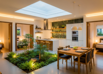 Conheça a residência compacta 98 metros quadrados com 3 dormitórios e jardim interno que integra ambientes sociais