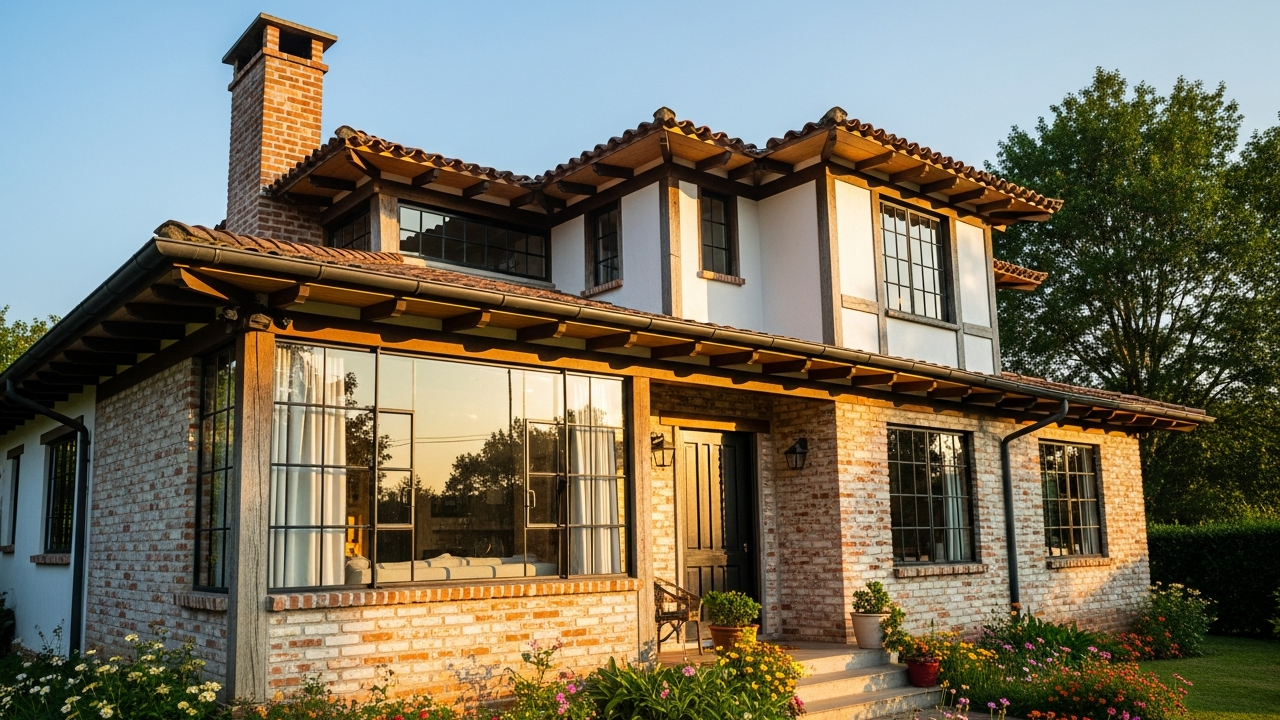 Esta casa de campo de 90m² impressiona com varanda charmosa, gramado verde e aconchego rústico moderno
