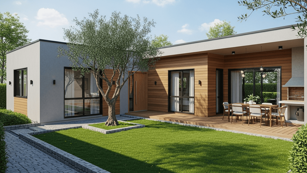 Casa térrea em L de 88 metros quadrados com 2 dormitórios e quintal lateral oferece mais privacidade e integração familiar