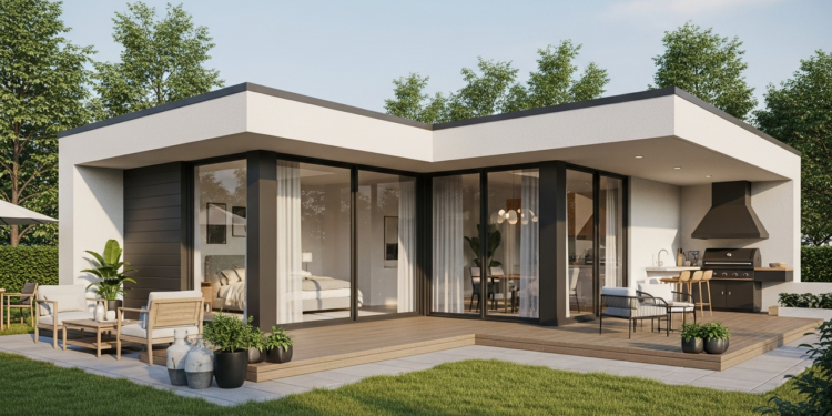 Casa em L moderna 68 metros quadrados com 1 dormitório e área gourmet lateral perfeita para lazer