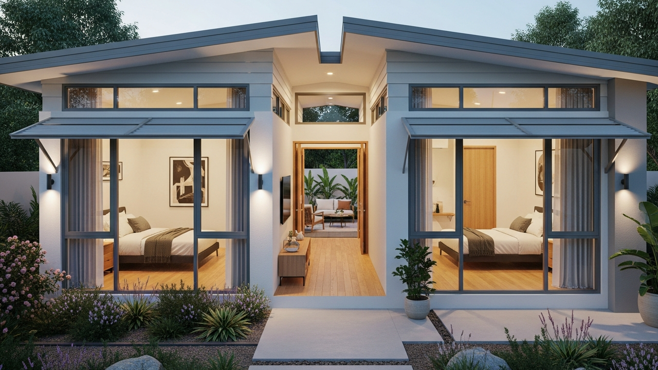 82 metros quadrados de praticidade: casa térrea linear com corredor ventilado, 2 dormitórios e conforto ambiental