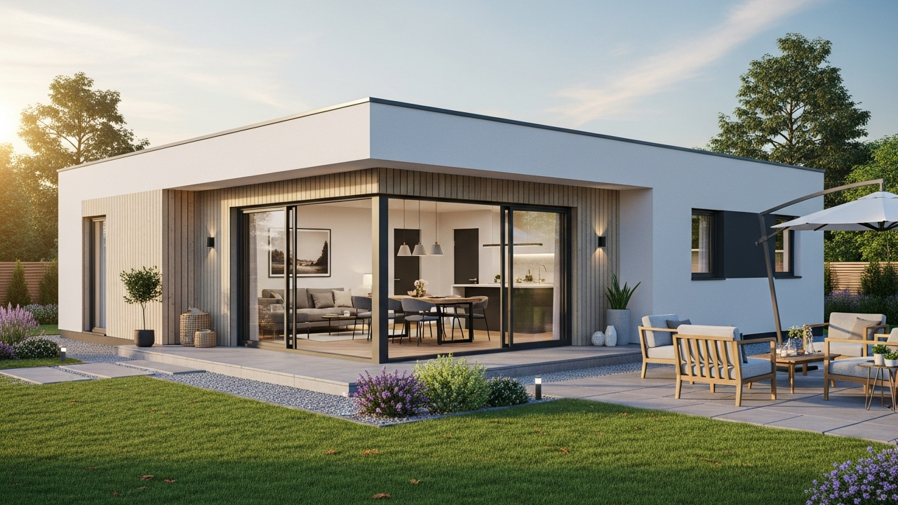 Projeto familiar de casa térrea com 3 dormitórios, quintal amplo e integração de áreas sociais Com 105 metros quadrados