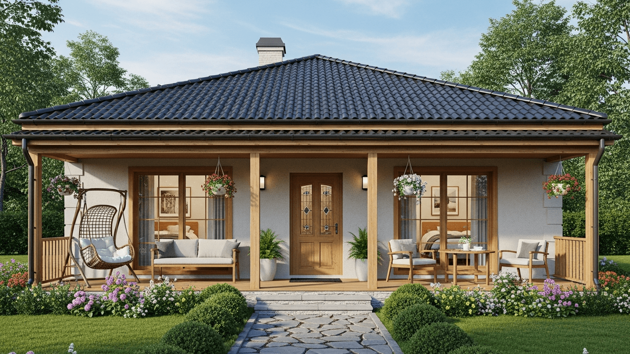 Casa térrea de 100m² com 2 quartos, varanda contínua e jardim ideal para famílias jovens até R$12 mil