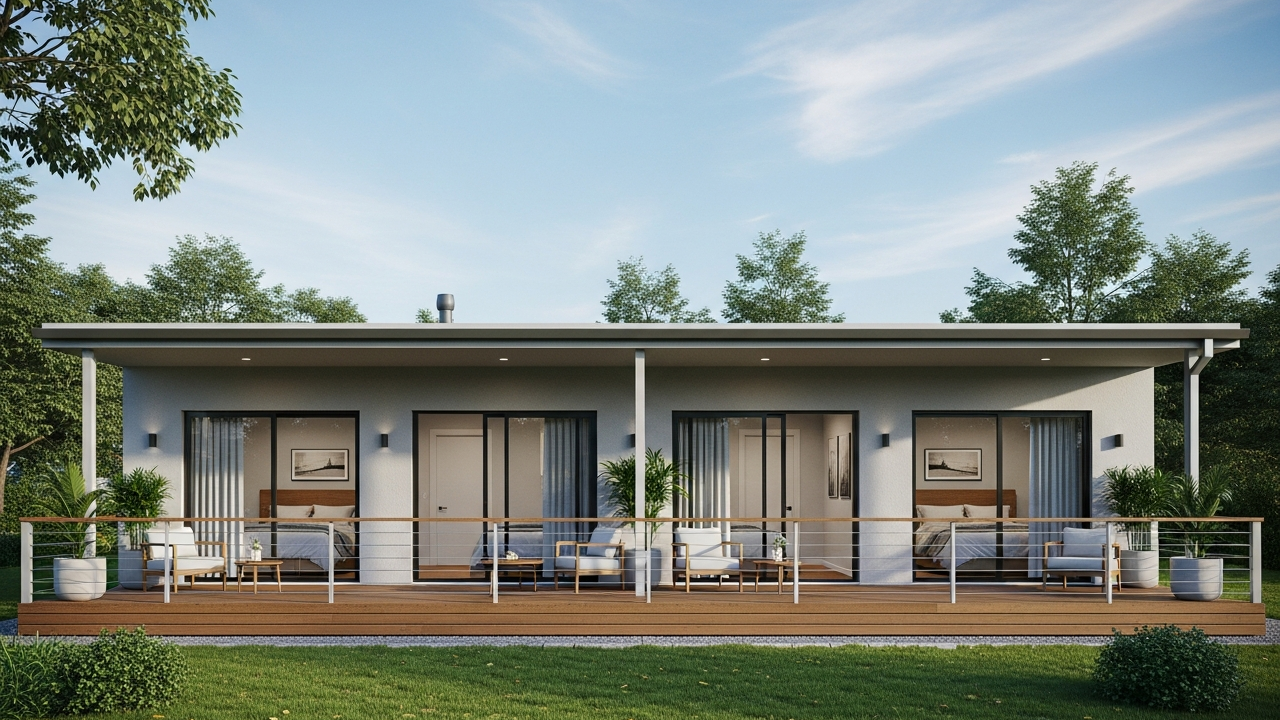 Casa térrea de 100m² com 2 quartos, varanda contínua e jardim ideal para famílias jovens até R$12 mil