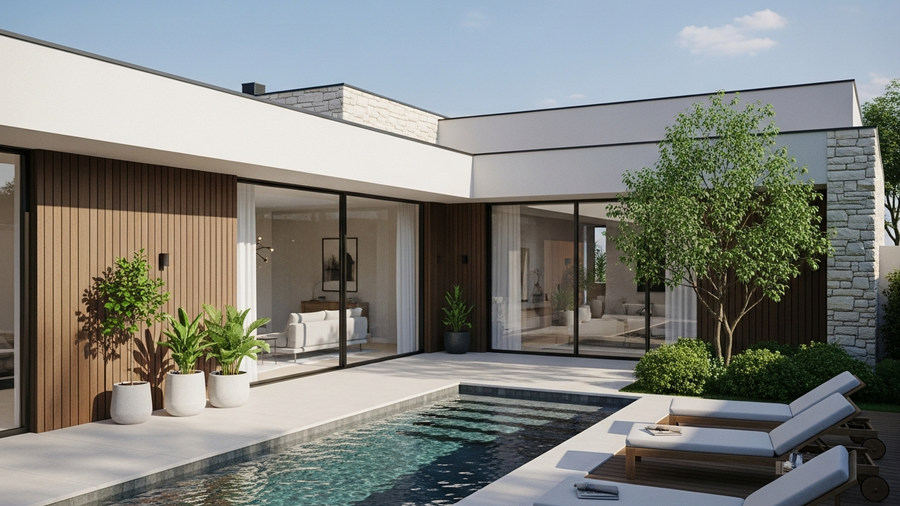 Soluções inteligentes de moradia em L com piscina e sobrado compacto com rooftop unem funcionalidade e vida urbana