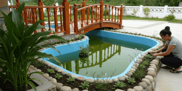 Ela fez um refúgio artesanal com cabana e aquário no campo que une lazer e contemplação apenas com as mãos