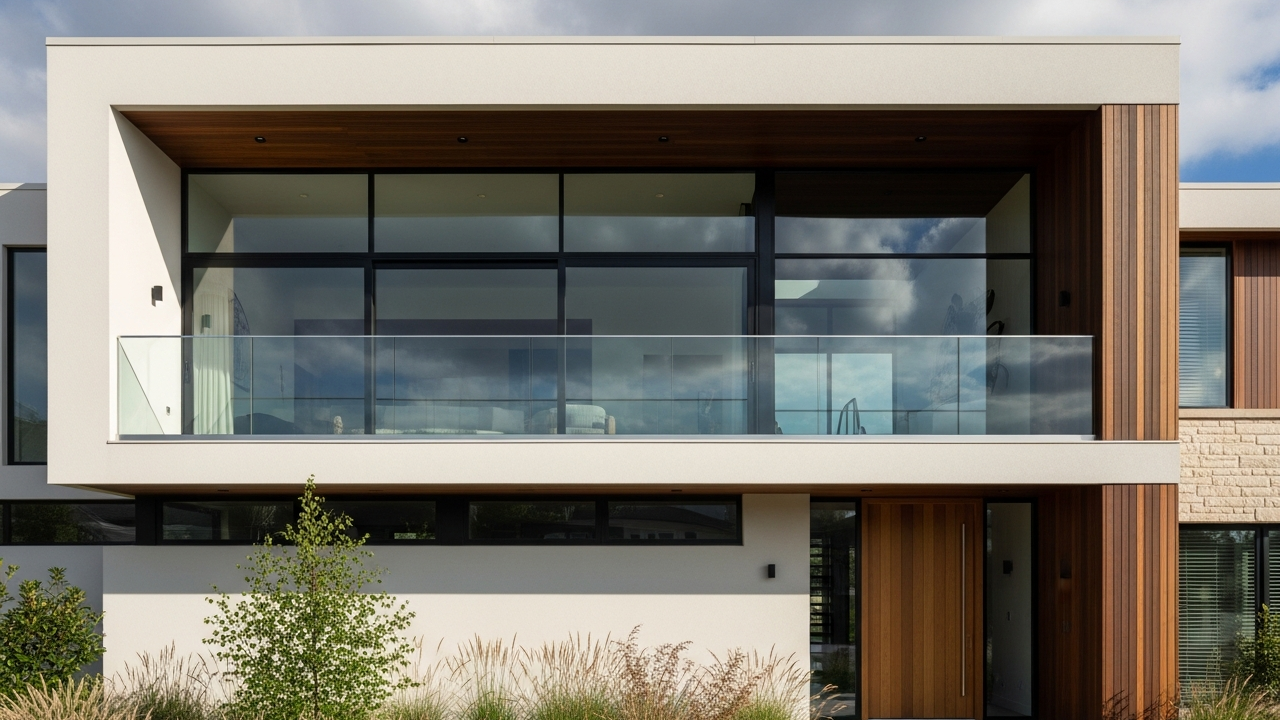 Projeto moderno com telhado oculto, varanda frontal e custo estimado entre R$ 330 mil e R$ 380 mil