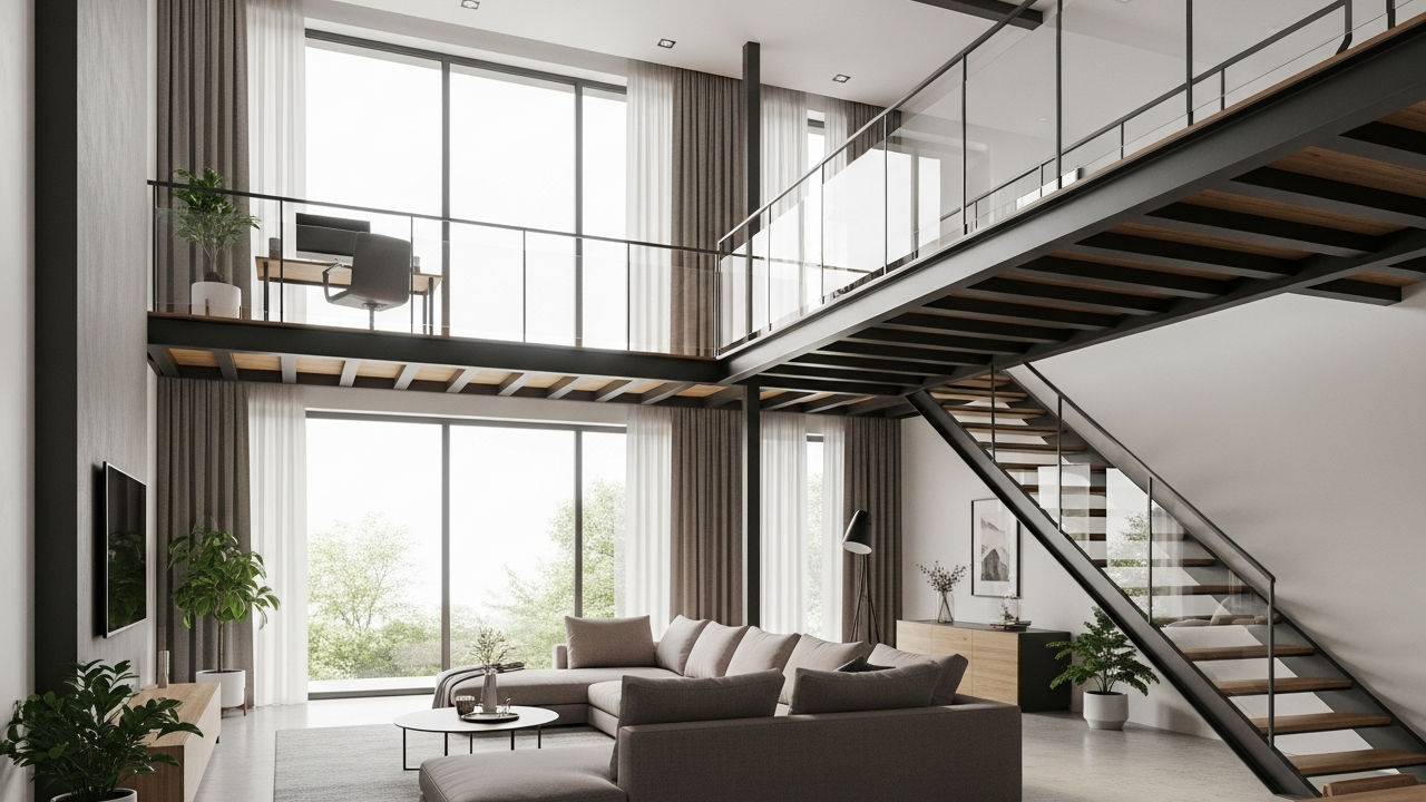 Residência de 92 metros quadrados com pé-direito duplo e mezanino cria sensação de amplitude e integração visual