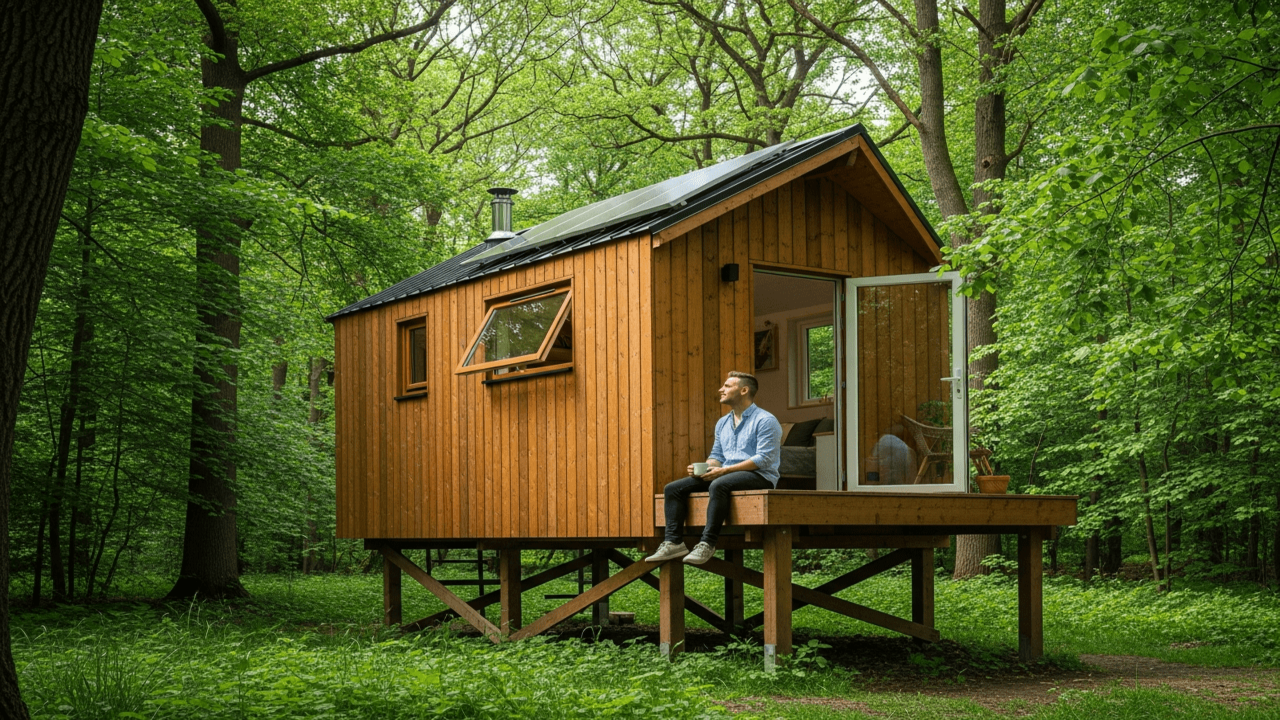 Ele largou a vida na cidade com eletrcidade e facilidades, mudou-se para uma área isolada e construiu sozinho casa elevada de 18,5 m²