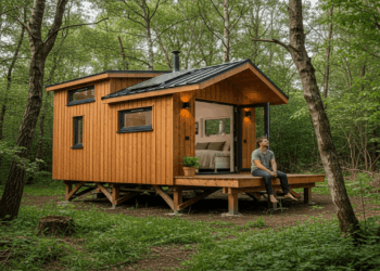 Ele largou a vida na cidade com eletrcidade e facilidades, mudou-se para uma área isolada e construiu sozinho casa elevada de 18,5 m²