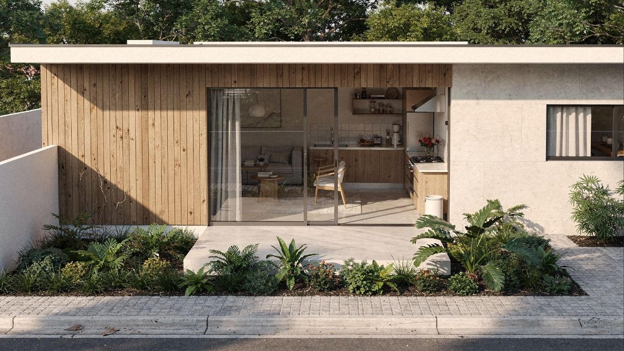 75 metros quadrados bem aproveitados: casa térrea compacta com 2 dormitórios, pátio interno e circulação fluida