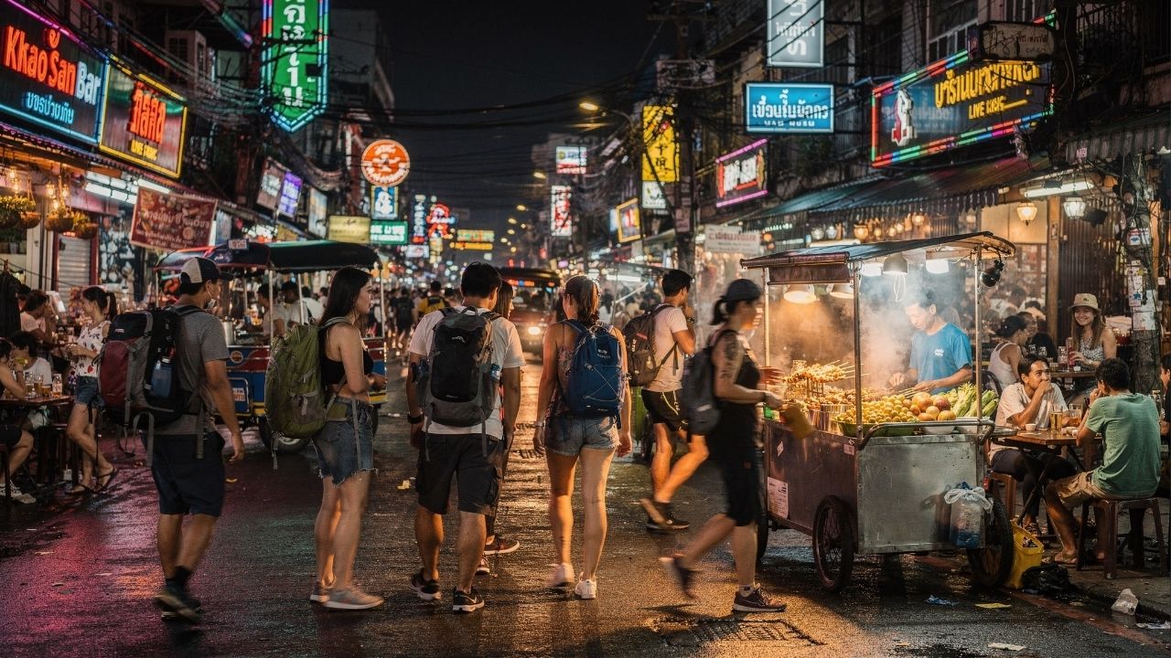 Rua em Bangkok ganha fama mundial por seus 400 metros de extensão, pois seus mercados e luzes de neon viraram o maior ponto de encontro de mochileiros
