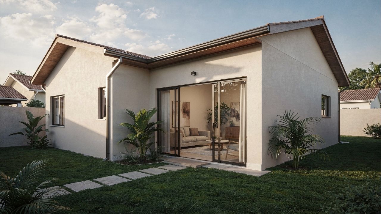 Casa térrea em L de 88 metros quadrados com 2 dormitórios e quintal lateral oferece mais privacidade e integração familiar